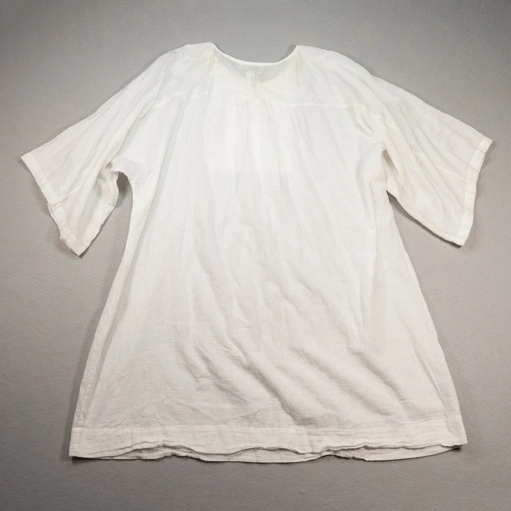 Boho Gauze Tunic Top Womens XL White Embroidered Cottagecore Resort